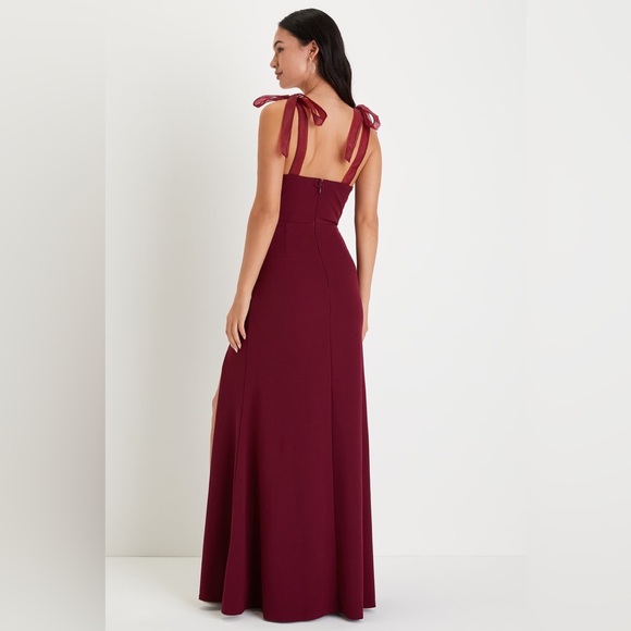 Lulus Beloved Elegance Burgundy Tie-Strap Mermaid Maxi Dress - Picture 4 of 9